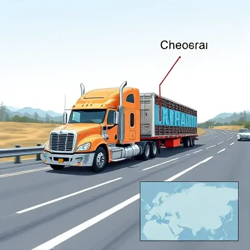 A realistic illustration of a fully loaded tow truck on a highway, with a clear view of the road and a subtle map overlay indicating the route between Moscow and Cheboksary, in a detailed, clean style.