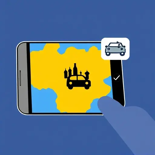 depict a smartphone or tablet screen showing a simplified interface for calculating towing cost online in Moscow, featuring a stylized map of Moscow, a car icon, a calculator icon, and a price estimate symbol, all rendered without any text, letters, or digits