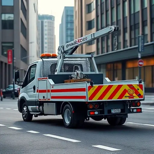 evakuator эвакуатор A compact, detailed tow truck (evakuator) parked on a city street, with a clear view of its hook and crane, realistic lighting and shadows, no text or signage, in the smallHQ style