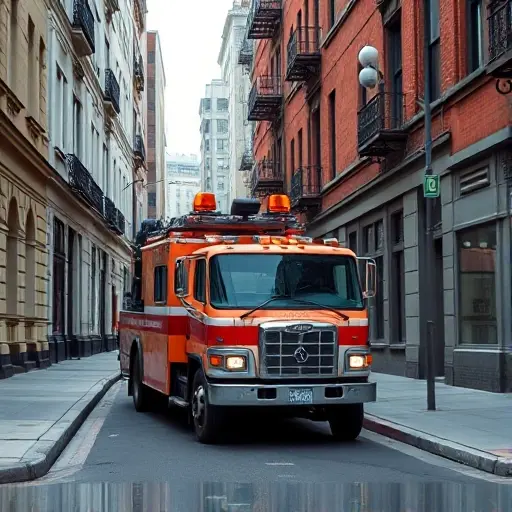 Эвакуатор в 3-м Голутвинском переулке: Полное руководство A realistic tow truck (evacuator) parked on a narrow urban street named 3rd Golutvinsky Lane, with surrounding typical city buildings, street lamps, and a subtle sense of guidance, without any visible text, signs, or numbers