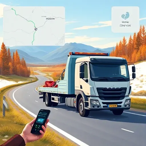 Эвакуатор Москва – Ижевск: Полное руководство по заказу и ценам A realistic illustration of a modern tow truck parked on a scenic road between Moscow and Izhevsk, with a subtle map overlay showing the route, a phone in the driver's hand, and a digital screen displaying a price icon, all in a clean, high-resolution style.