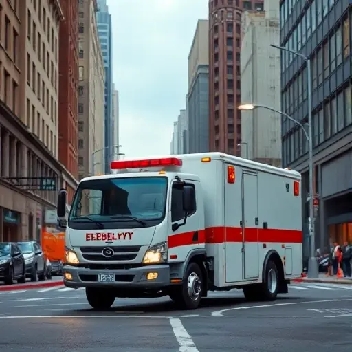 Эвакуатор на 1-й улице Бебеля: Полное руководство A realistic tow truck (evacuator) parked on a city street labeled as 1st Bebelya Street, with surrounding urban buildings, streetlights, and a clear road surface, showing the vehicle prominently in the foreground, no text or signage visible
