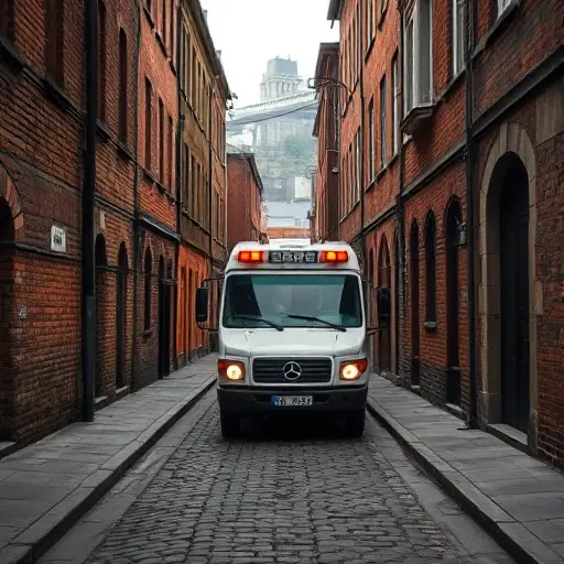 Эвакуатор в 1-м Щипковском переулке: Полное руководство A realistic scene of a tow truck (evacuator) parked on a narrow, cobblestone street named 1st Shchipkovsky Lane, with surrounding old brick buildings, street lamps, and a subtle hint of a cityscape in the background. The focus is on the vehicle and the alley atmosphere, with natural lighting and a slightly muted color palette.