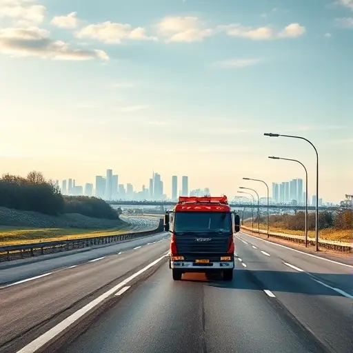 Эвакуатор Москва‚ Носовихинское шоссе: Полное руководство A realistic depiction of a tow truck (evacuator) driving on a wide highway near Moscow, specifically the Nosovikhinskoye highway, with the surrounding landscape showing typical Russian road scenery, distant city skyline, and subtle hints of a guide-like atmosphere such as a map outline faintly integrated into the background, all without any visible text, letters, or digits.