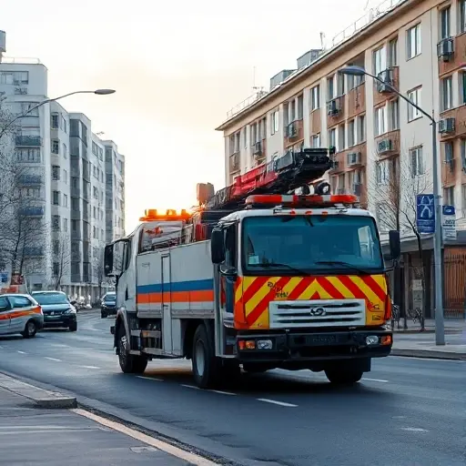 Эвакуатор Москва Солнцево: Полное руководство A realistic scene of a tow truck (evacuator) operating on a city street in the Solntsevo district of Moscow, with typical Russian urban buildings, street signs without visible text, and a clear sky; the focus is on the tow truck and the surrounding city environment, showing the vehicle's equipment and a road with a parked car being towed, all rendered in a detailed yet compact style