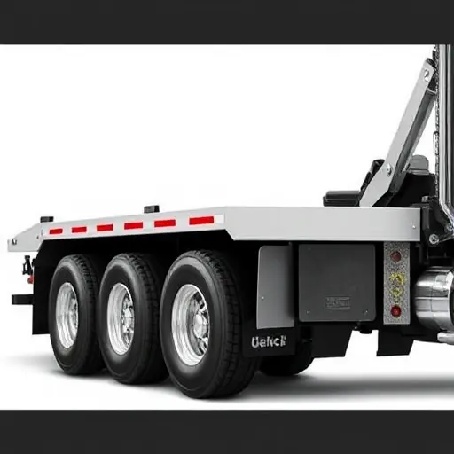 A detailed side view of a modern tow truck, showing its large, robust chassis and a visible scale bar indicating its load capacity and overall dimensions, with a clear, uncluttered background.