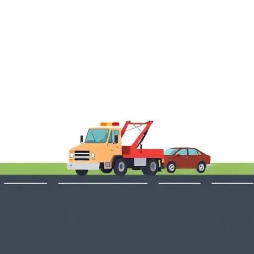 A simple tow truck on a road, pulling a car, with a clear, realistic depiction, no text or digits