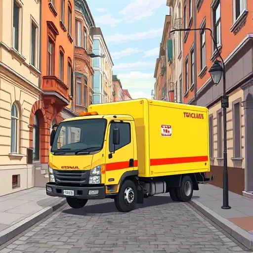 Эвакуатор в 2-м Брянском переулке: Полное руководство A realistic yet stylized illustration of a tow truck (evacuator) parked on a narrow urban street named 2nd Bryansk Lane, with typical Russian residential buildings on both sides, cobblestone pavement, and subtle street details like lampposts and a curb. The scene should convey a helpful, professional atmosphere without any visible text, logos, or signage.