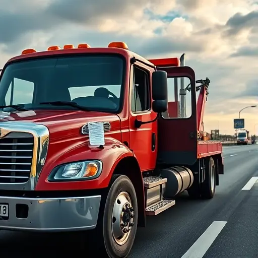 A realistic depiction of a tow truck parked on a highway between Moscow and Cheboksary, with a driver holding a clipboard, a map of the route, and a phone for customer service, all in detailed natural lighting
