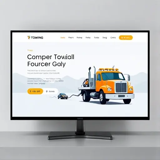 A sleek, modern digital interface of a towing service website displayed on a high-resolution screen. The foreground shows a stylized tow truck in motion, pulling a car, with a transparent overlay of price information and a competitive pricing chart subtly integrated into the background. The design emphasizes clarity, professionalism, and a sense of trust, using clean lines and a muted color palette.