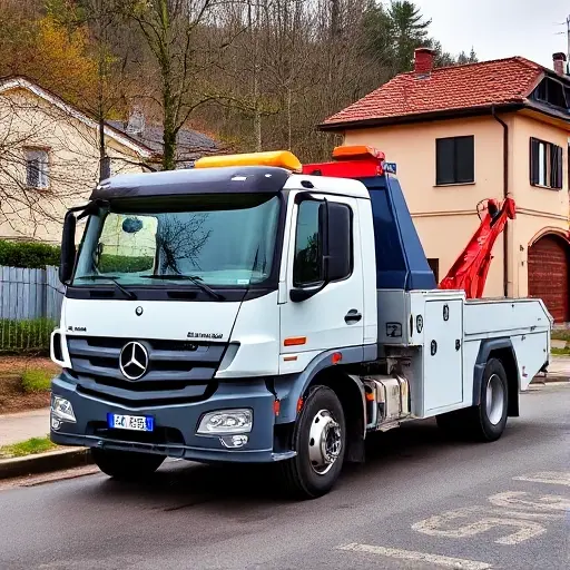 A Mercedes-Benz tow truck parked in Surikovino, depicted in a realistic style with its distinctive three-pointed star logo visible on the side, no text or numbers in the image.