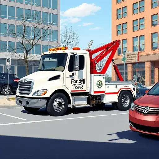 A realistic scene of a friendly tow truck parked beside a car on a city street, with a visible price tag or calculator showing cost, and a person holding a phone or looking at a price list, all depicted in a clear, detailed style