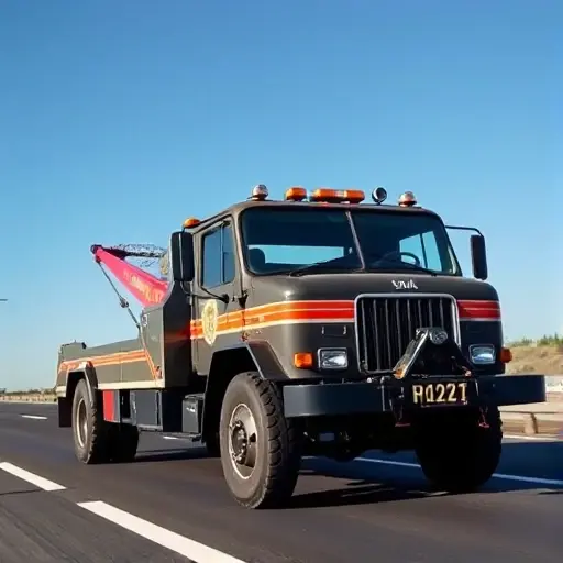 A Ural brand tow truck equipped with a winch pulling a car on a highway under a clear sky, no people or text visible
