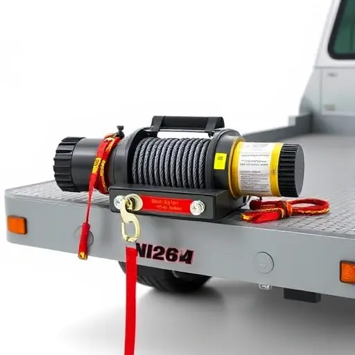 A tow truck with a winch and straps displayed in a clean, realistic setting, no text or logos visible