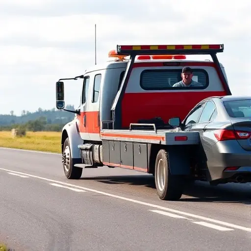 эвакуатор без посредников A realistic tow truck in action on a road, towing a car with a professional driver, no intermediaries or extra characters, focusing on the vehicle and towing process in a clean, detailed style