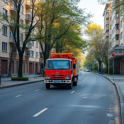 Эвакуатор в 6-м проезде Марьиной Рощи: Полное руководство A realistic city street scene showing a tow truck (evacuator) parked or operating in the 6th lane of a residential area in Maryina Rosh, Moscow. The street is lined with typical Russian apartment buildings, trees, and a quiet urban atmosphere. The tow truck is the focal point, with its lights off, and the surrounding environment is clear and detailed, reflecting a smallHQ visual quality.