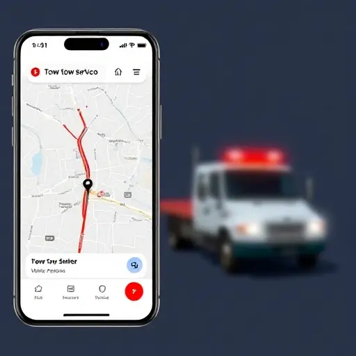 A modern smartphone screen displaying a tow truck service app interface for Moscow, showing a clean map view with a highlighted route, intuitive navigation icons, a simple menu bar, and user-friendly layout, in a realistic yet stylized smallHQ aesthetic, without any visible text or logos.