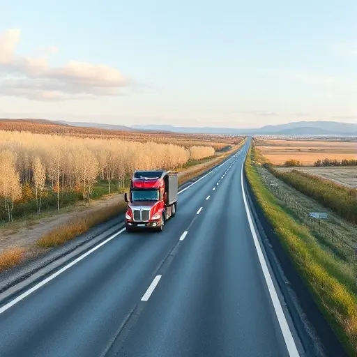 Эвакуатор Пермь-Москва: Полное руководство по перевозке автомобиля A modern tow truck hauling a sedan along a long highway that stretches through a mixed landscape of birch forests and open fields, representing the route from Perm to Moscow. The sky is clear with soft clouds, and the road is bordered by gentle hills and distant mountains, conveying a sense of distance and travel. The scene is realistic and detailed, focusing on the vehicles and scenery without any text, signs, or logos.