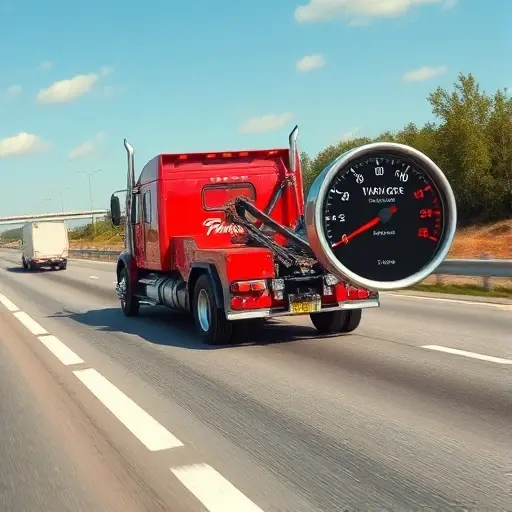 эвакуатор цена за километр A realistic towing truck on a highway, with a gauge or meter on the truck's side indicating cost per kilometer, no text or numbers, in a detailed, high-resolution style