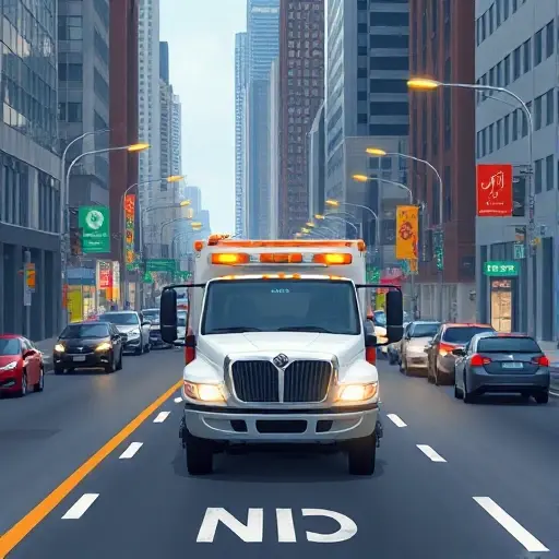 Эвакуатор в 3-м проезде Мира: Полное руководство A realistic smallHQ style illustration of a tow truck (evacuator) parked in the third lane of a busy urban street named Mira, with surrounding city buildings, streetlights, and traffic, focusing on the vehicle and the lane without any text or signage