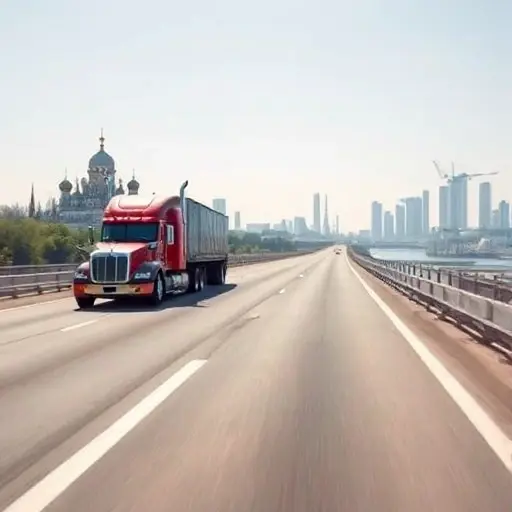 Эвакуатор Москва — Ростов-на-Дону: Полное руководство по стоимости и организации A realistic tow truck on a long highway connecting two city skylines, one representing Moscow with iconic domes and spires, and the other representing Rostov-on-Don with its distinctive riverfront and industrial silhouette, under a clear sky, emphasizing motion and distance, without any text, letters, or numbers