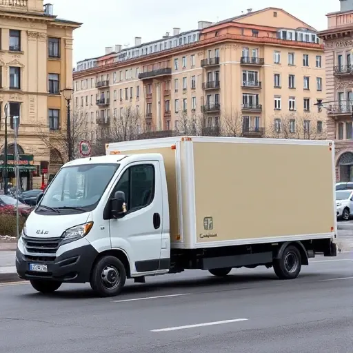 эвакуатор для газели дешево москва A compact tow truck pulling a small delivery van resembling a Gazelle, set against a recognizable Moscow city backdrop with typical architecture and streets, emphasizing affordability and efficiency, without any text or signage