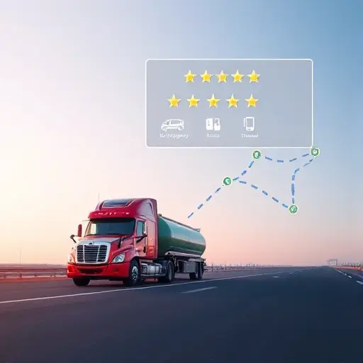 A realistic scene showing a tow truck traveling between St. Petersburg and Moscow, with a split-screen view of a computer monitor displaying company icons and star rating symbols, and a road map silhouette connecting the two cities, all in a clean, professional composition without any visible text or numbers.