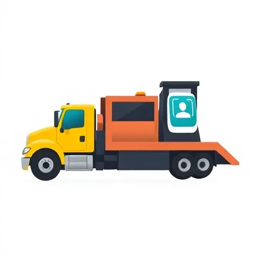 A stylized illustration of a tow truck with a phone or smartphone icon, showing a contact interface, no text, no letters, no digits, in a clean, minimal style
