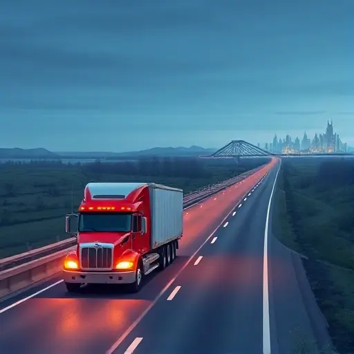 A realistic illustration of a tow truck traveling on a long highway connecting two major Russian cities, with a subtle map overlay showing the route from Moscow to Rostov, distance markers along the road, and a background hint of city skylines in the distance, all rendered in a compact high-quality style